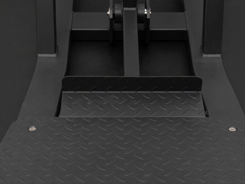 Prestart locking mechanism allows user to start at the top of the exercise with a simple push on the plate